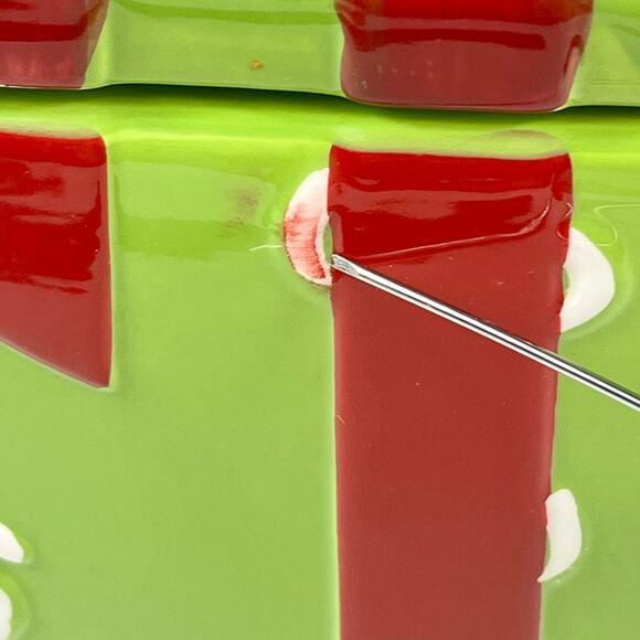 Ceramic Gift Box Canister Christmas Present Cookie Jar Green Red Ribbon Ceramic - Picture 13 of 16